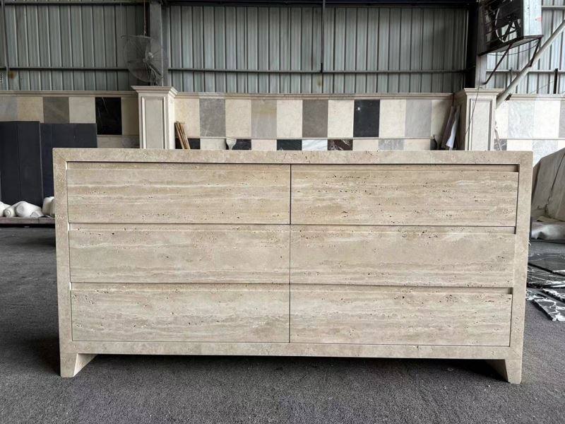 โต๊ะเครื่องแป้งโต๊ะข้าง Travertine โต๊ะคอนโซล 6 ลิ้นชัก